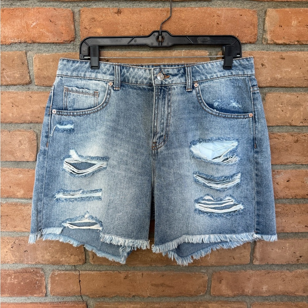 Distressed Light Blue Denim Shorts